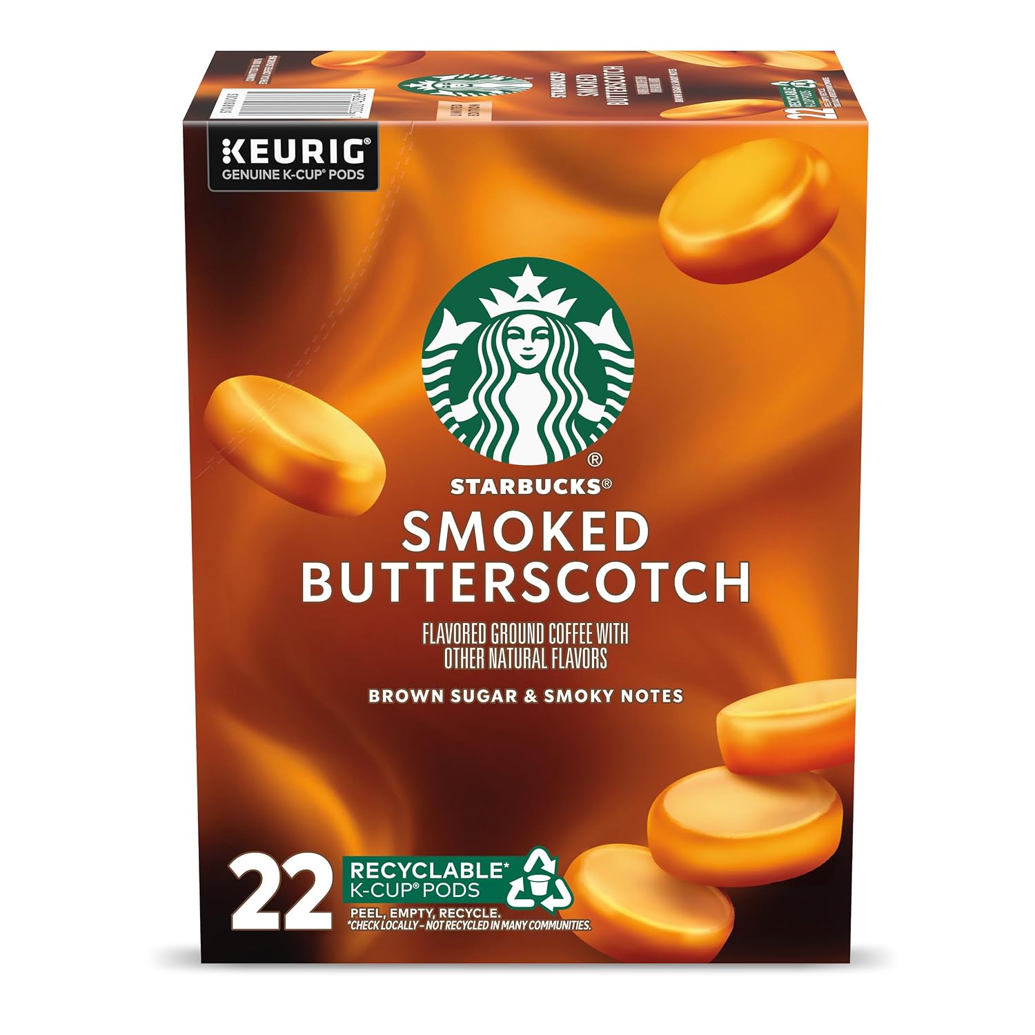 Starbucks K-Cup Coffee Pods, Smoked Butterscotch Flavored for Keurig Makers, 100% Arabica, Limited Edition, 1 Box (22)