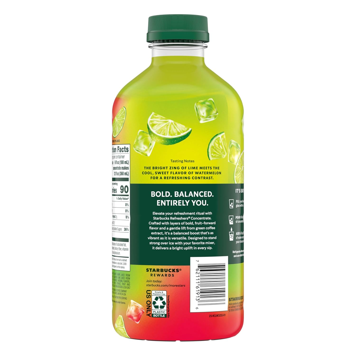 Starbucks Refreshers Concentrate Lime Watermelon, Refreshing Drink, Cold Drinks 32 fl oz
