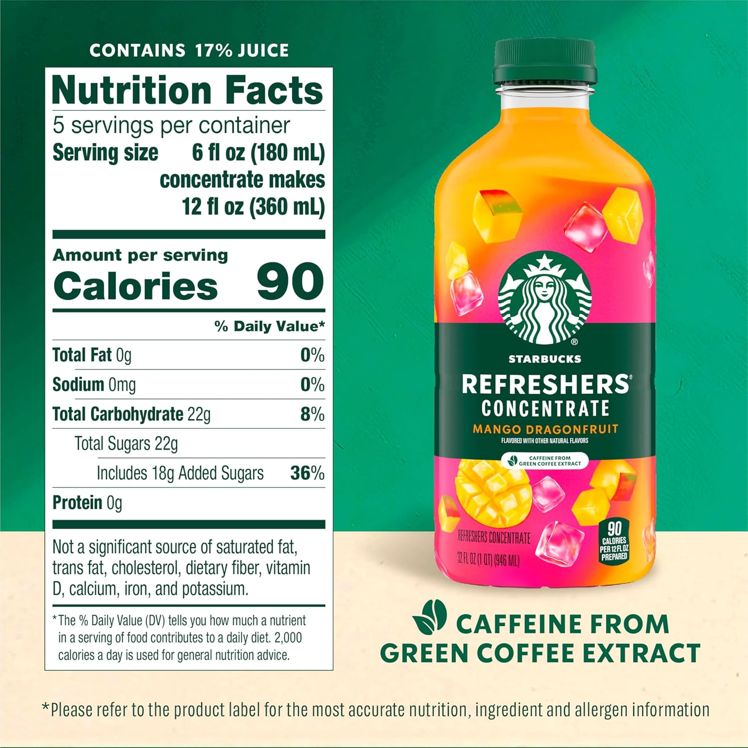 Starbucks Mango Dragonfruit Refreshers Concentrate, 32 fl oz Bottle