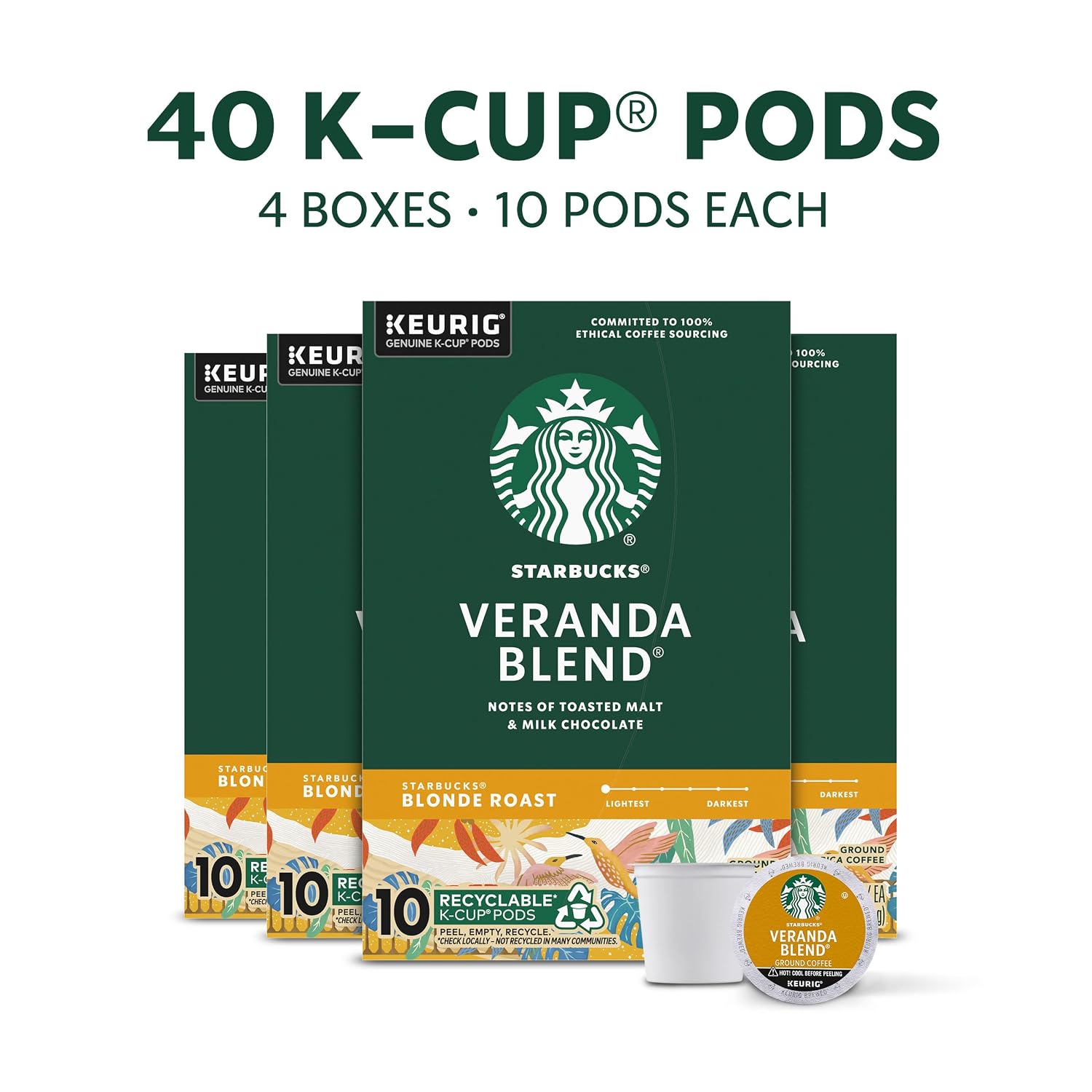 Starbucks K-Cup Coffee Pods, Veranda Blend Blonde Roast, 40 Count