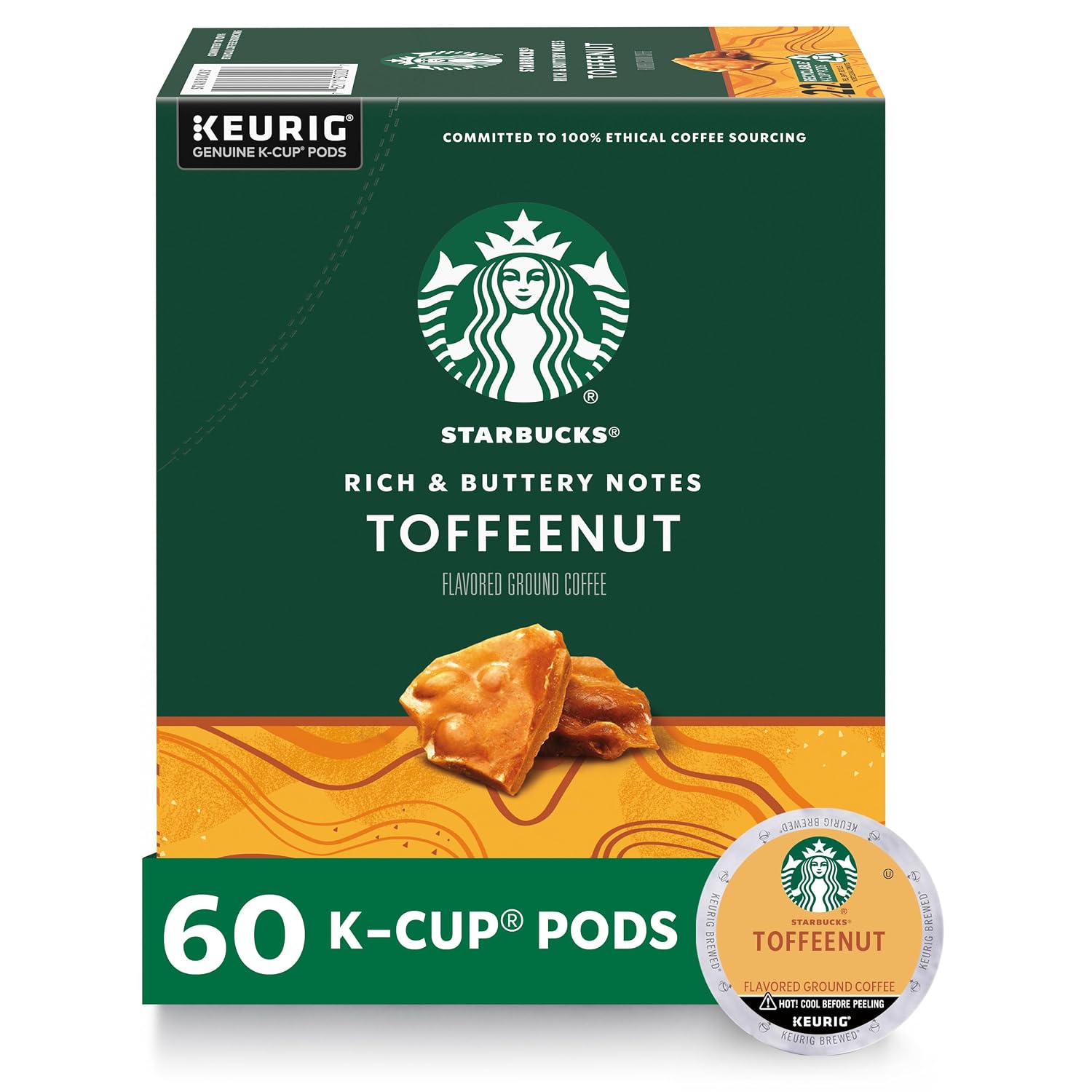 Starbucks K-Cup Coffee Pods, Flavored Hot or Iced Coffee, Toffeenut, 60 Keurig Pods
