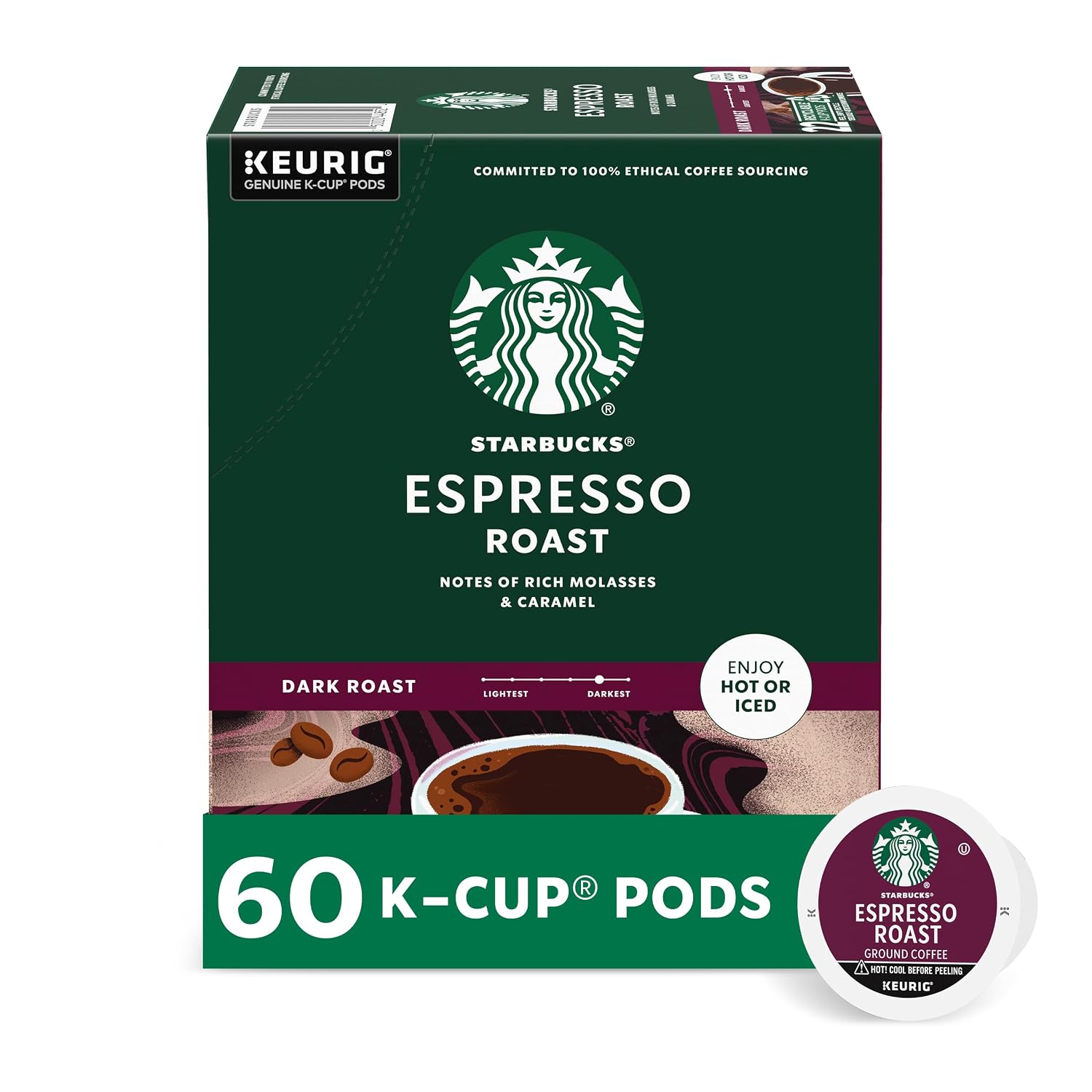 Starbucks K-Cup Coffee Pods, Dark Roast Coffee, Espresso Roast for Keurig Coffee Makers, 100% Arabica, 6 Boxes (60 Pods Total)