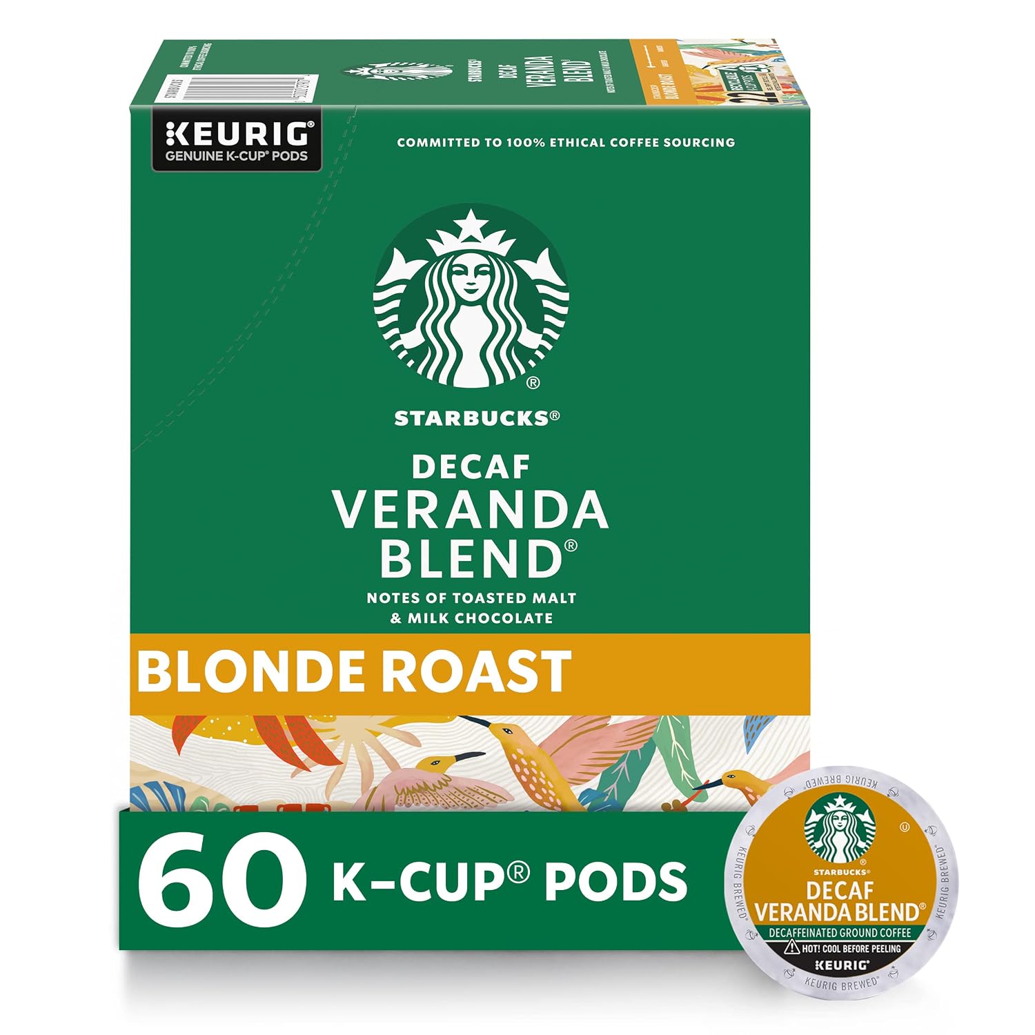 Starbucks K-Cup Coffee Pods, Starbucks Blonde Roast Hot or Iced Coffee, Decaf Veranda Blend, 60 Keurig Pods ​