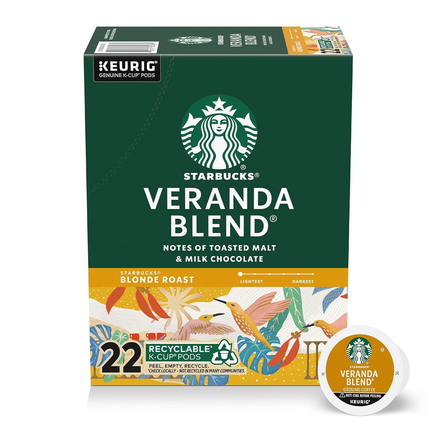 Starbucks K-Cup Coffee Pods, Veranda Blend Blonde Roast, 22 Count