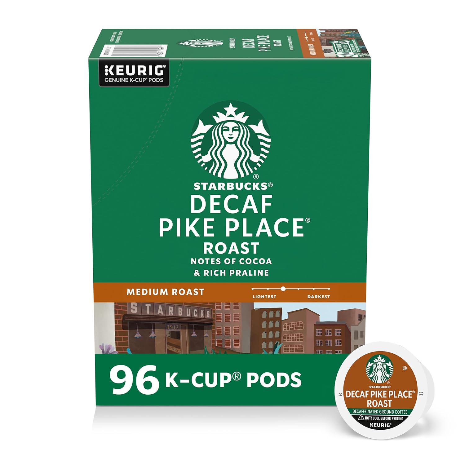 Starbucks K-Cup Coffee Pods, Medium Roast Hot or Iced Coffee, Decaf Pike Place Roast, 96 Keurig Pods ​