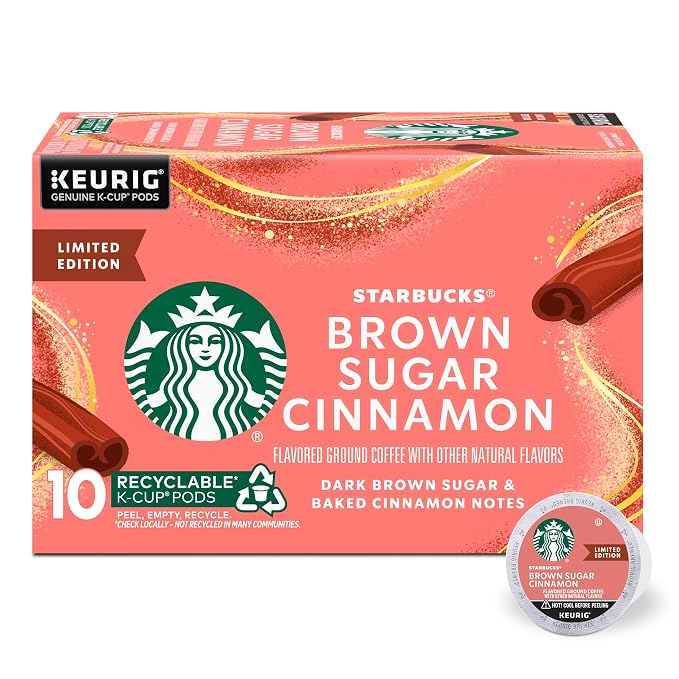 Starbucks K-Cup Coffee Pods, Flavored Hot or Iced Coffee, Brown Sugar Cinnamon, 10 Keurig Pods