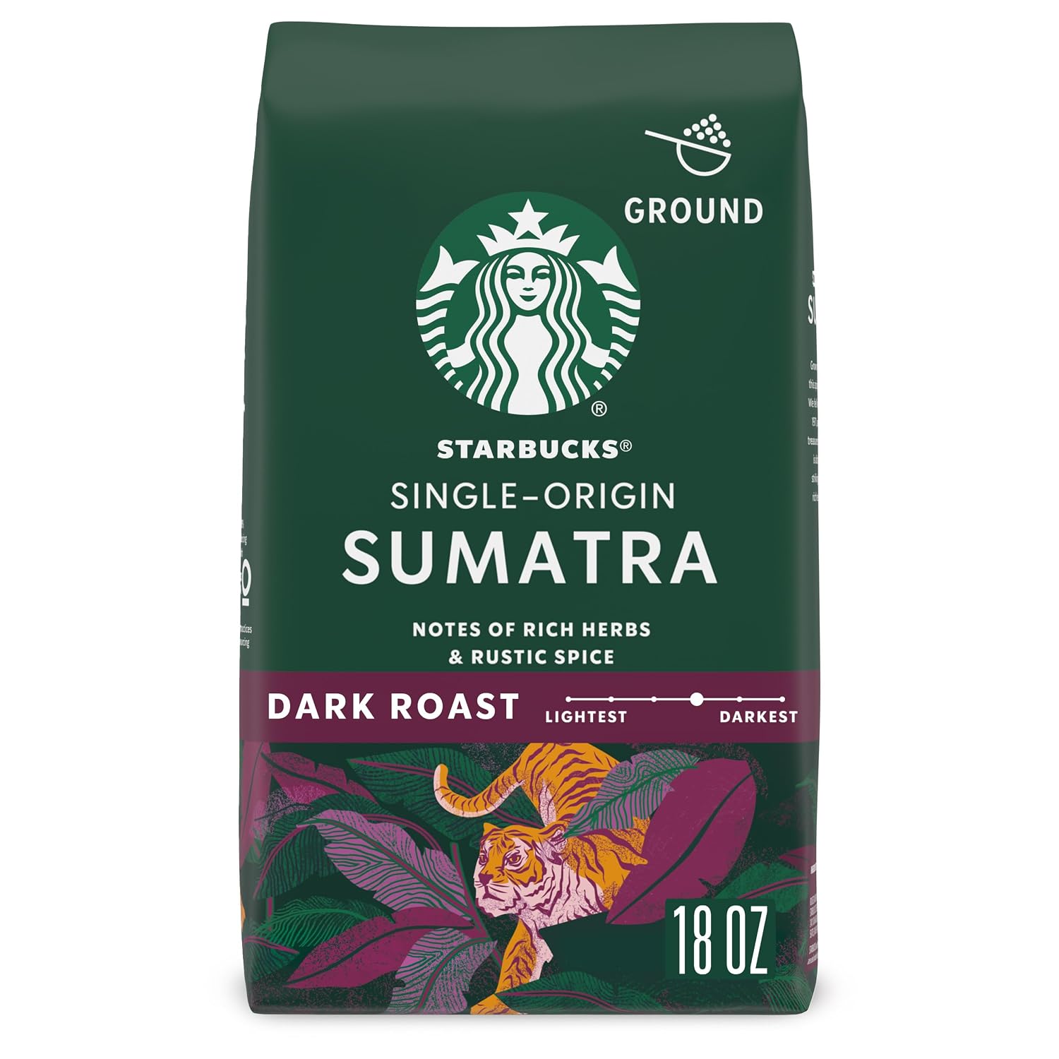 Starbucks Ground Coffee Sumatra Dark Roast, 18 oz Bag