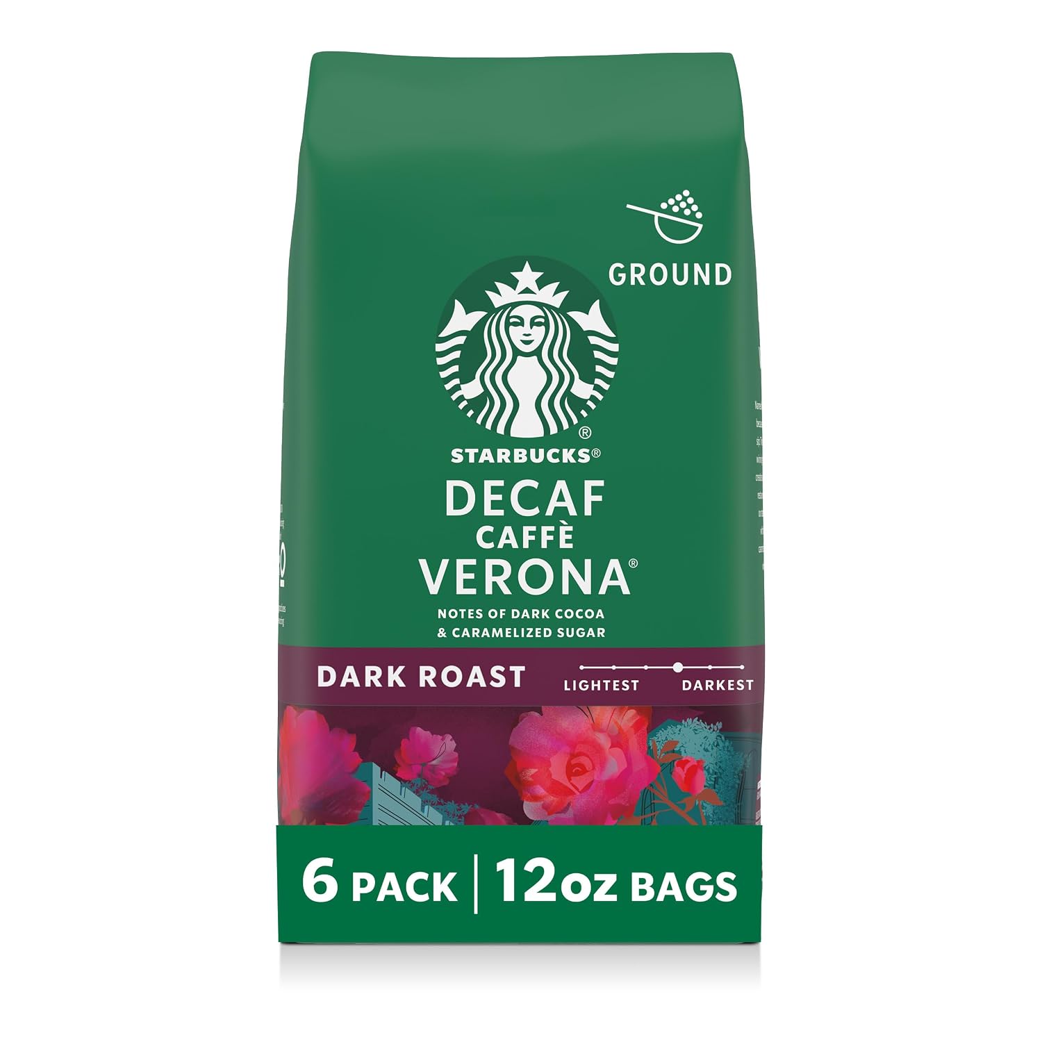 Starbucks Ground Coffee, Dark Roast, Decaf Caffè Verona, 6 12-Oz Bags