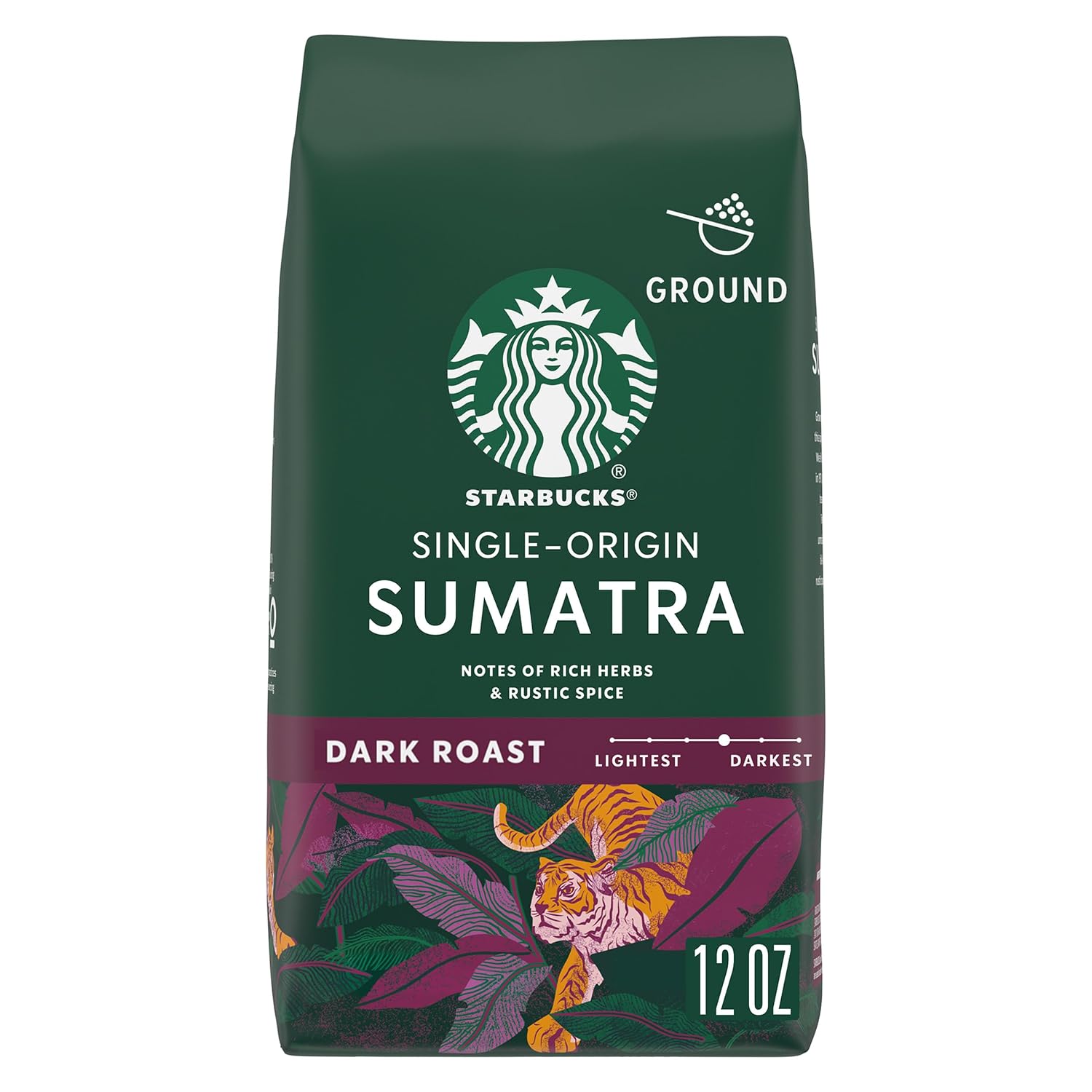 Starbucks Ground Coffee, Dark Roast Hot or Iced Coffee, Single-Origin Sumatra, 12 oz
