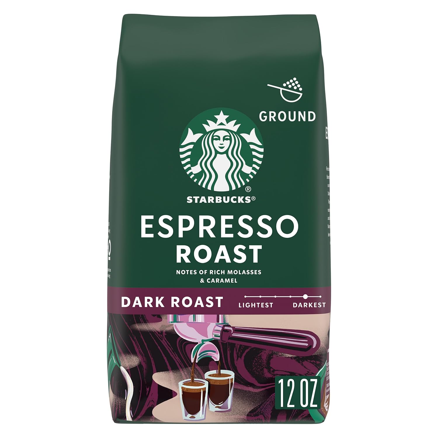 Starbucks Ground Coffee, Dark Roast Hot or Iced Coffee, Espresso Roast, 12 oz