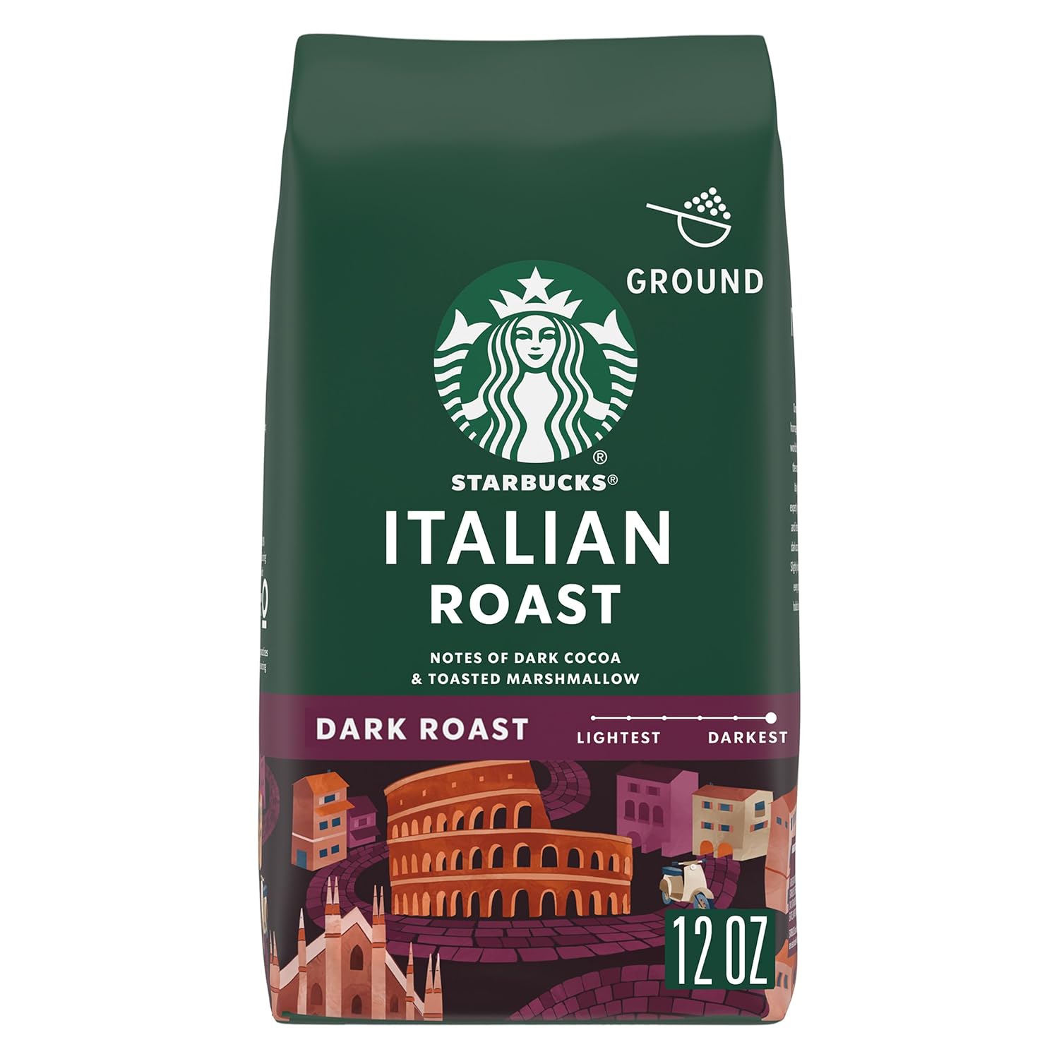 Starbucks Ground Coffee, Dark Roast Hot or Iced Coffee, Italian Roast, 12 oz