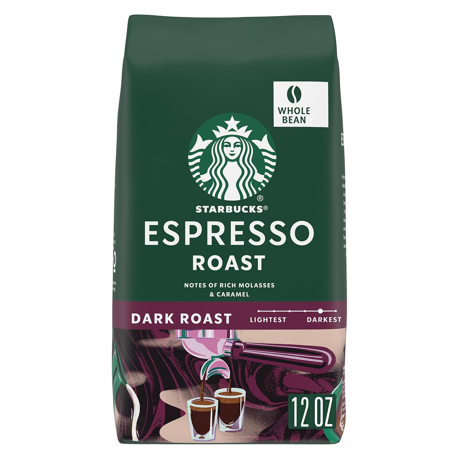 Starbucks Whole Coffee Beans, Dark Roast Hot or Iced Coffee, Espresso Roast, 12 oz