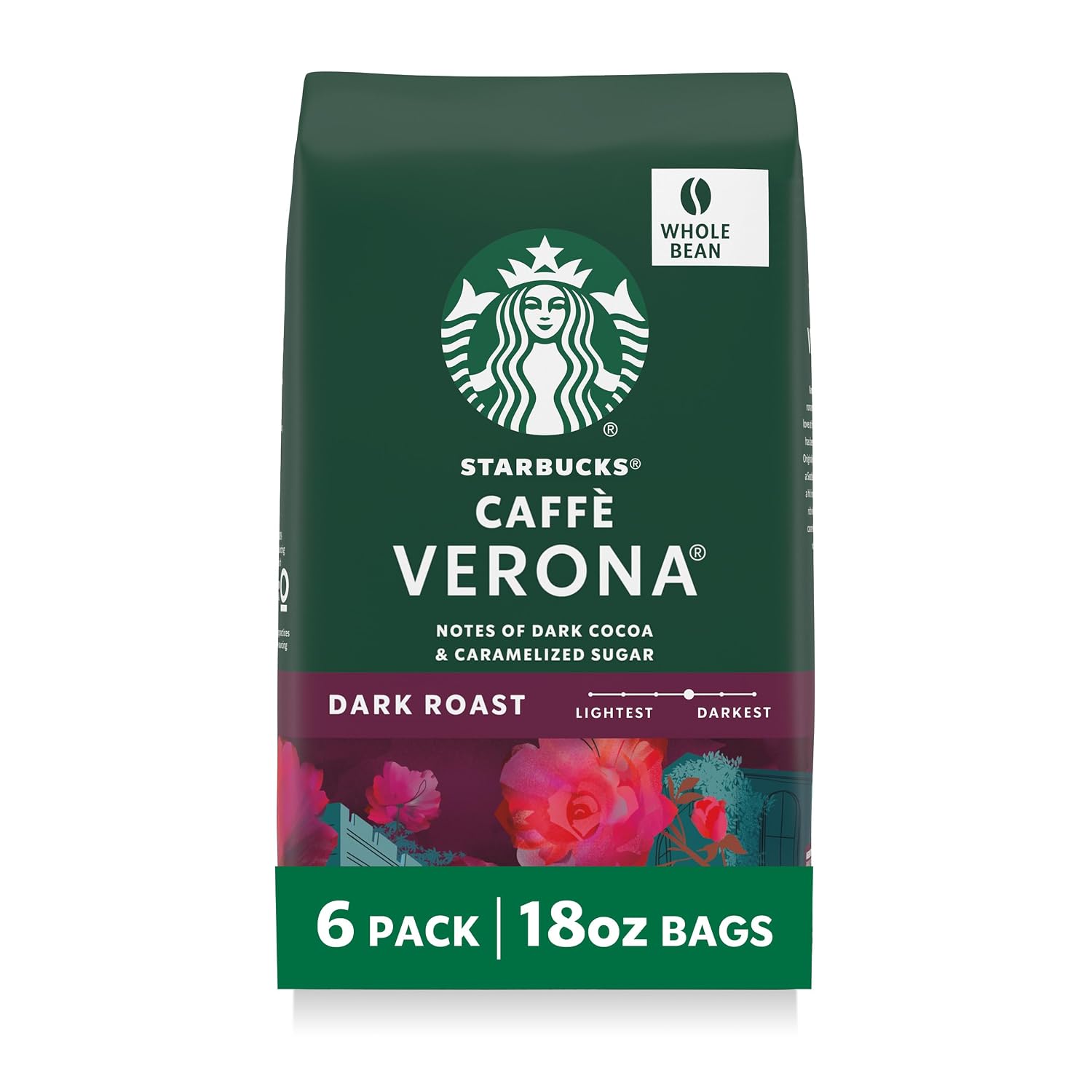 Starbucks Whole Bean Coffee Caffè Verona Dark Roast, 6 Bags 18 oz