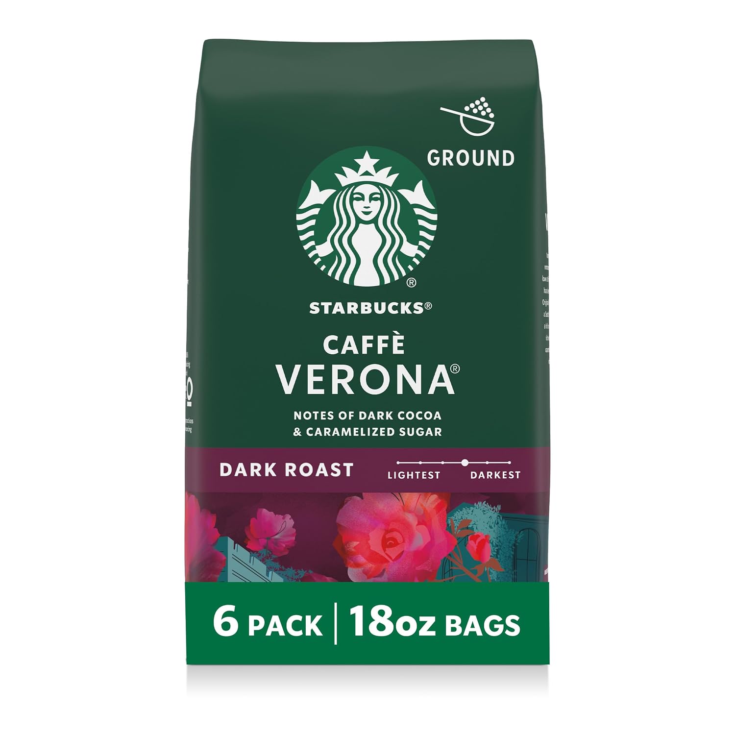 Starbucks Ground Coffee Caffè Verona Dark Roast, 6 Bags 18 oz