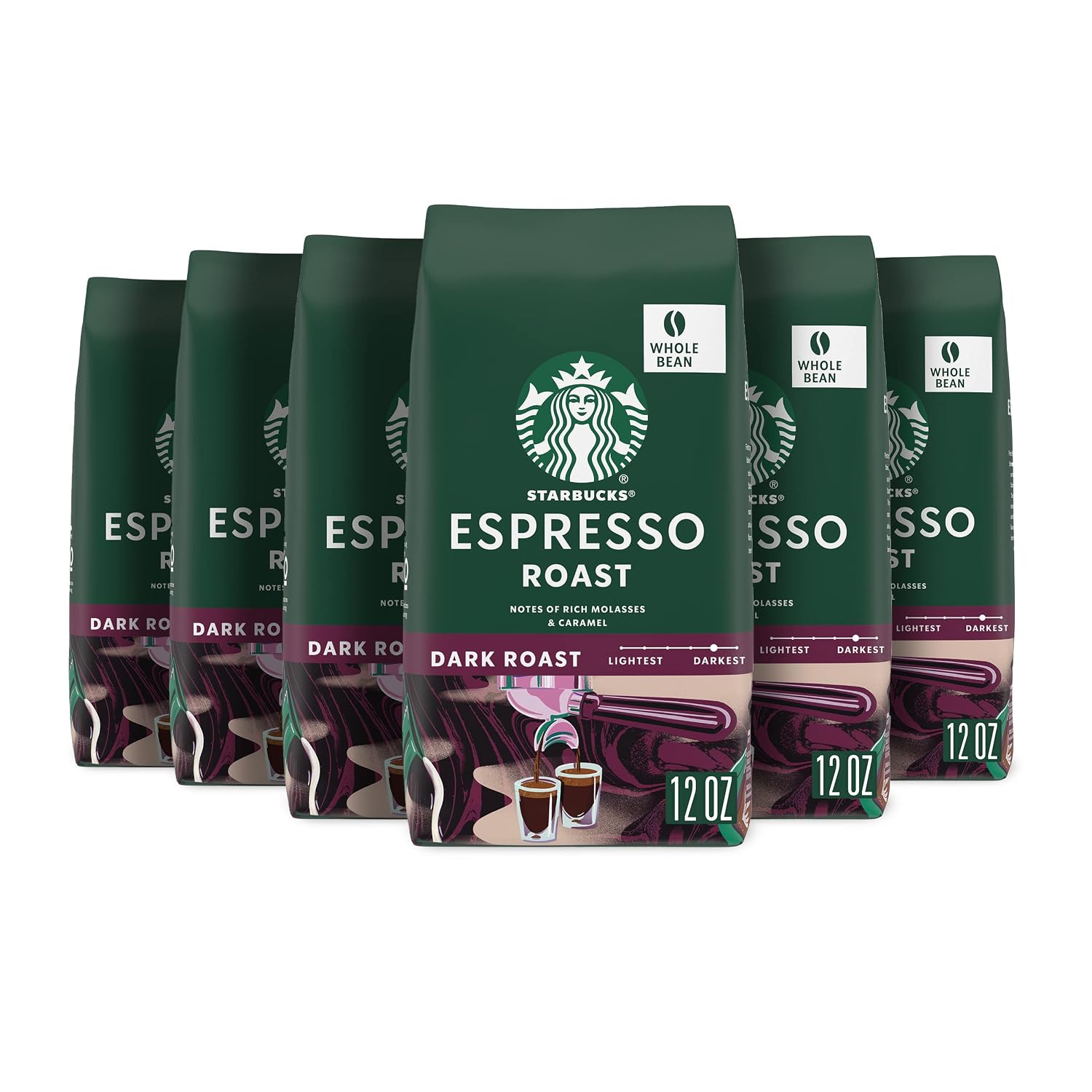 Starbucks Whole Bean Coffee Espresso Roast, 6 Bags 12 oz