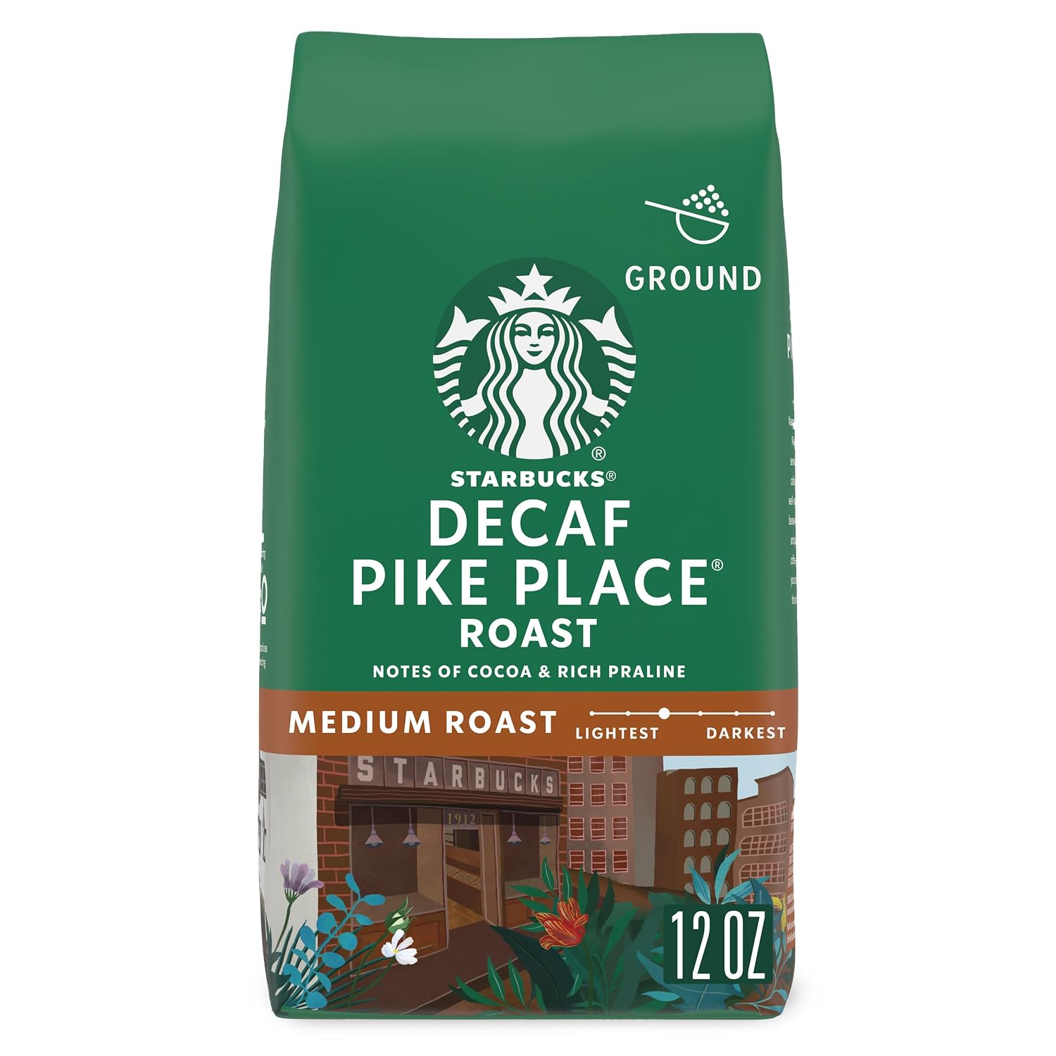 Starbucks Ground Coffee, Medium Roast Hot or Iced Coffee, Decaf Pike Place Roast, 12 oz
