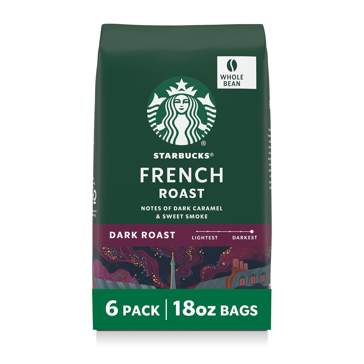 Starbucks Whole Bean Coffee French Roast, 6 Bags 18 oz