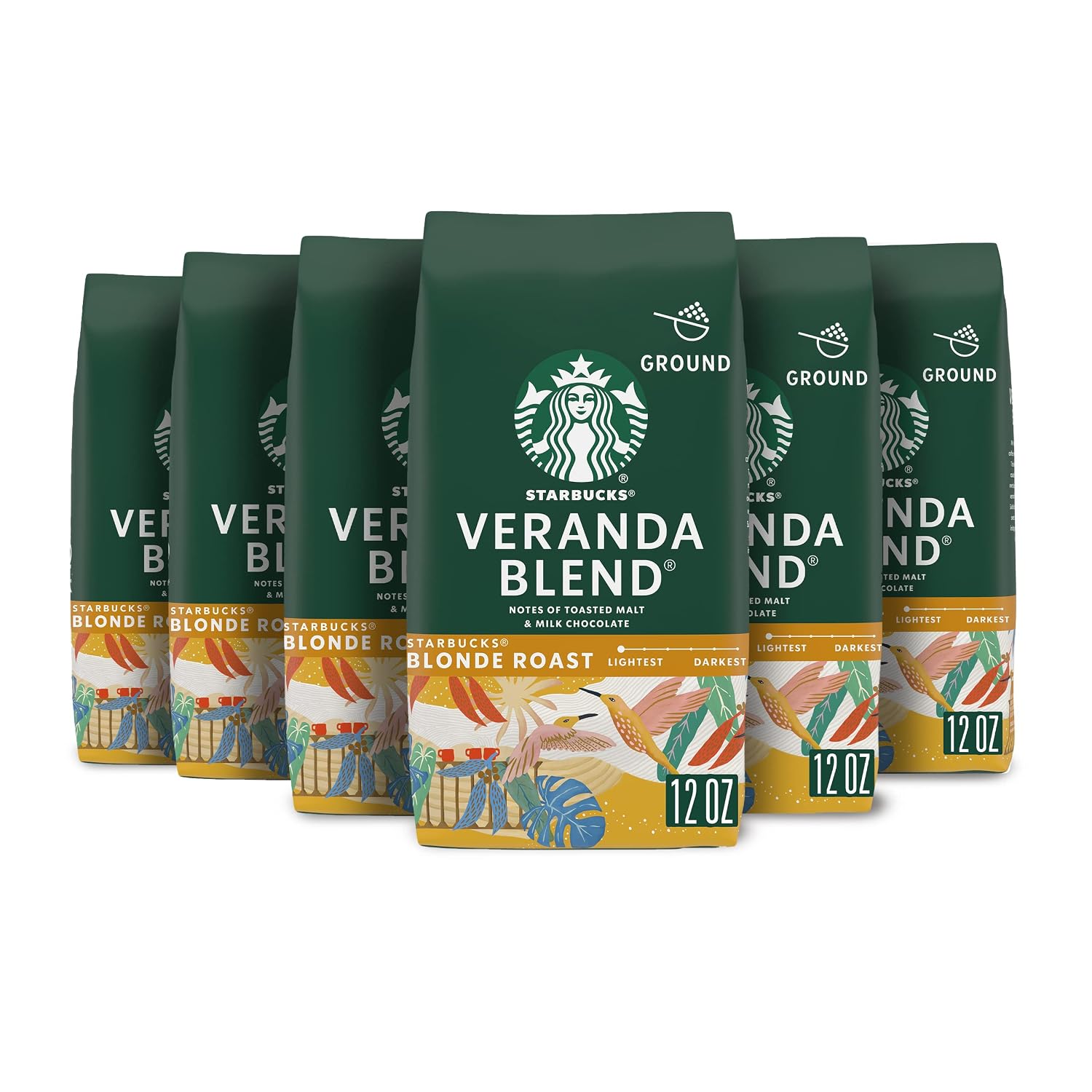 Starbucks Ground Coffee, Blonde Roast Hot or Iced Coffee, Veranda Blend, Six 12 oz Bags​