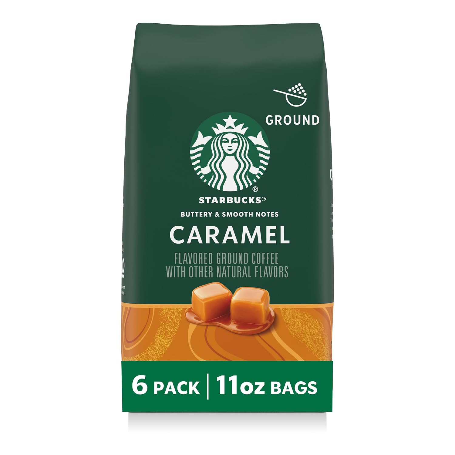 Starbucks Ground Coffee, Flavored Hot or Iced Coffee, Caramel, Six 11 oz Bags​
