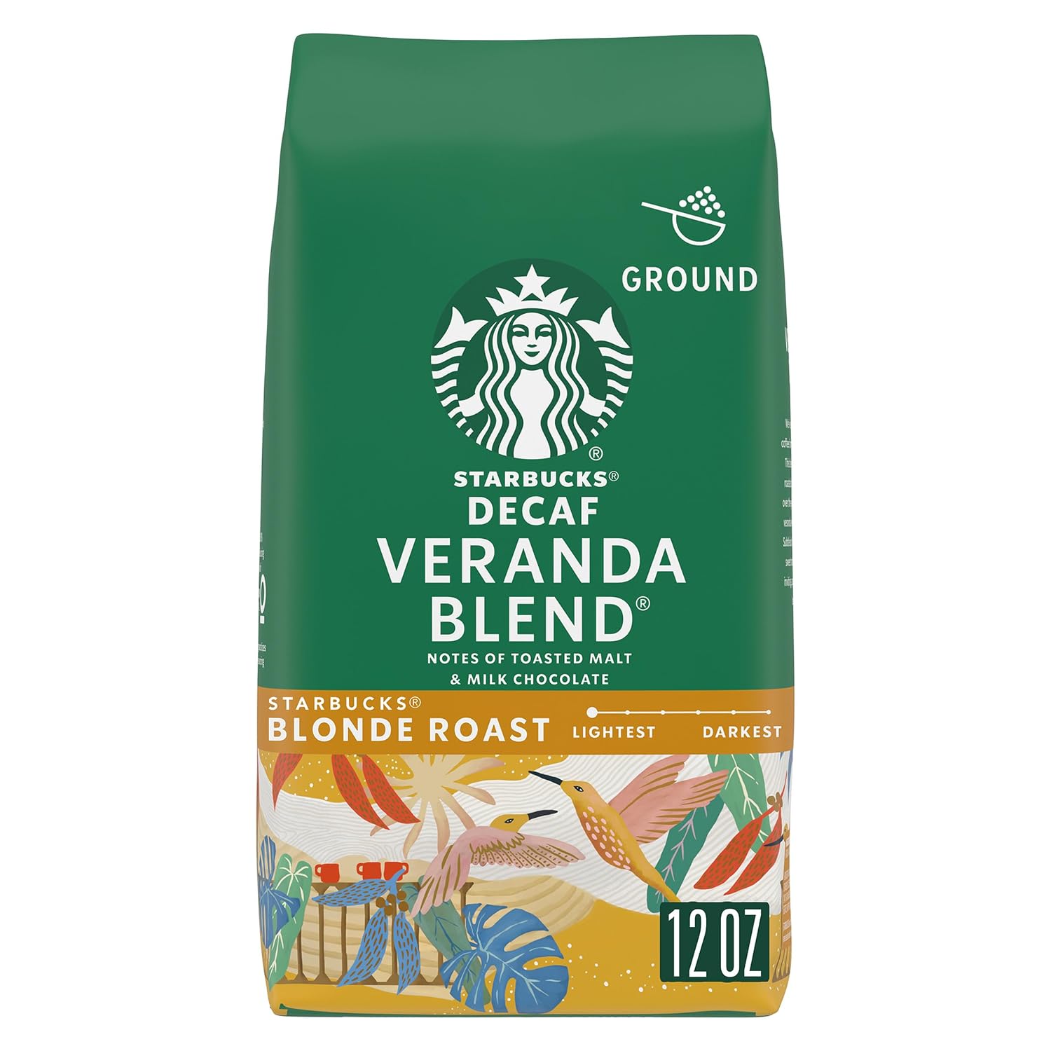 Starbucks Ground Coffee, Starbucks Blonde Roast Hot or Iced Coffee, Decaf Veranda Blend, 12 oz