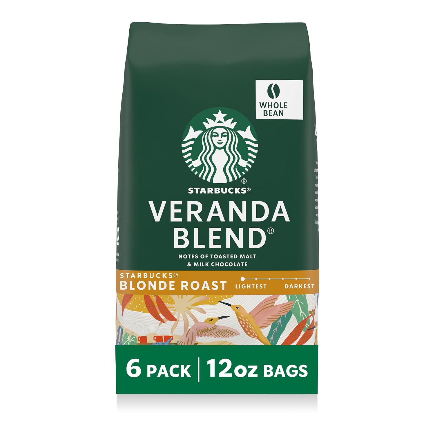 Starbucks Whole Bean Coffee Veranda Blend Blonde Roast, 6 Bags 12 oz