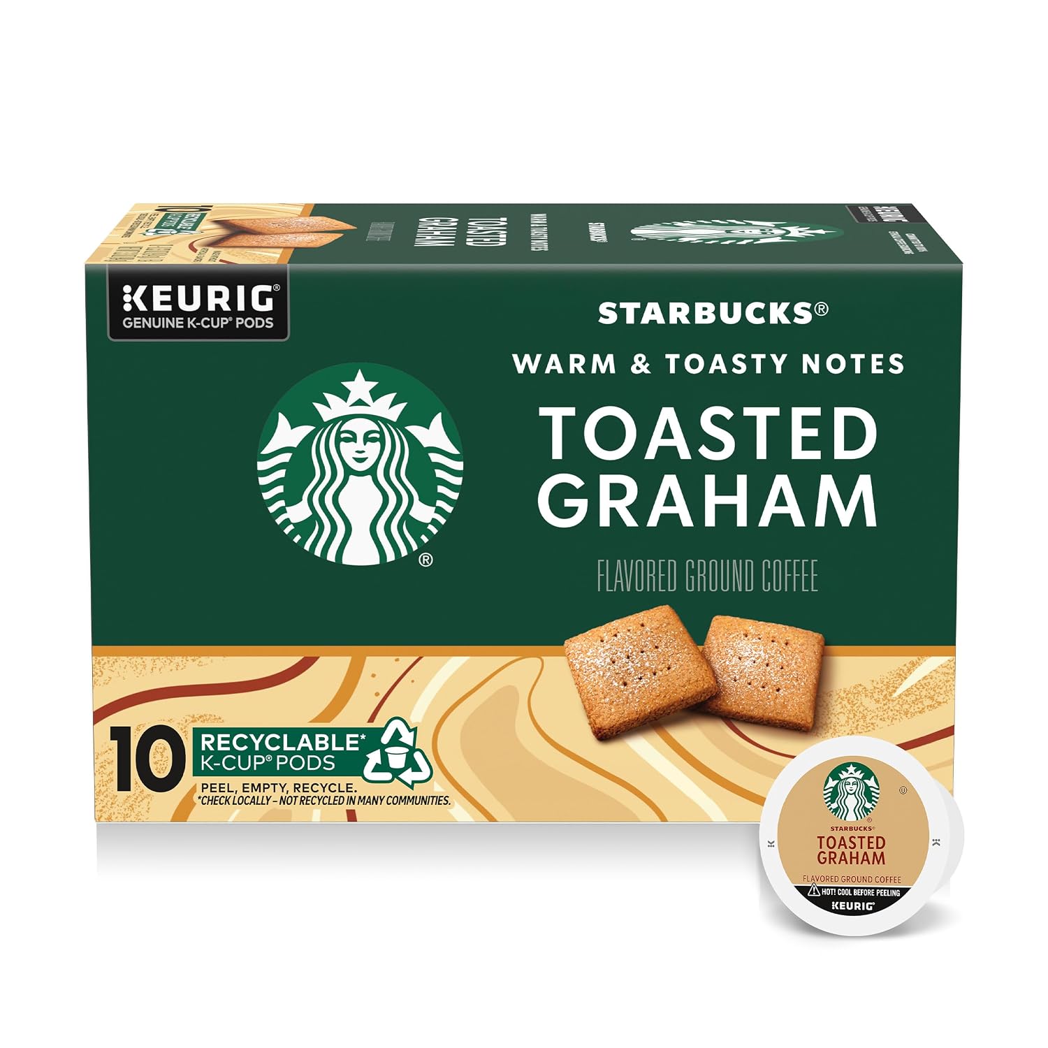 Starbucks K-Cup Coffee Pods, Flavored Hot or Iced Coffee, Toasted Graham, 10 Keurig Pods