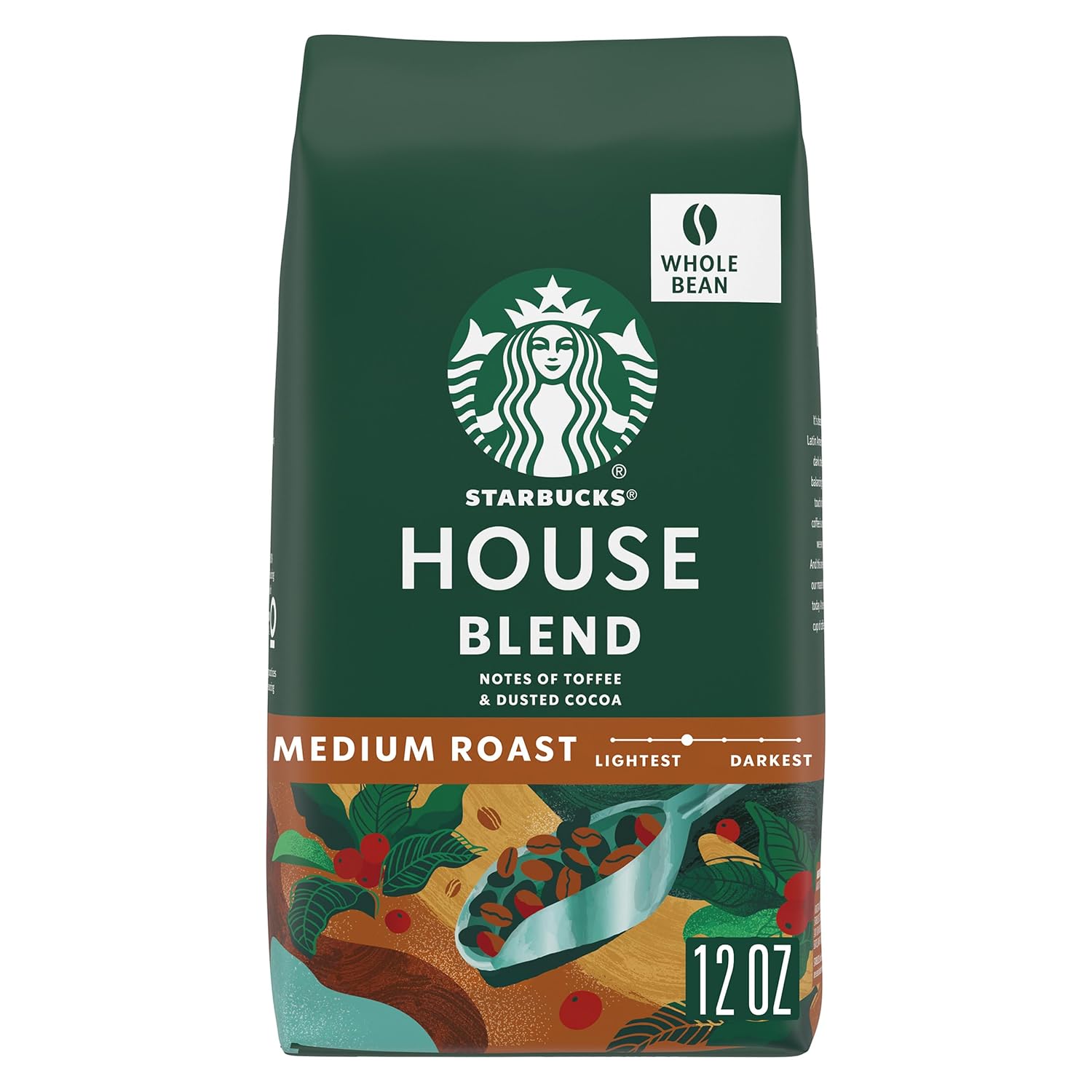 Starbucks House Blend Medium Roast Whole Bean Coffee, 12 oz Bag