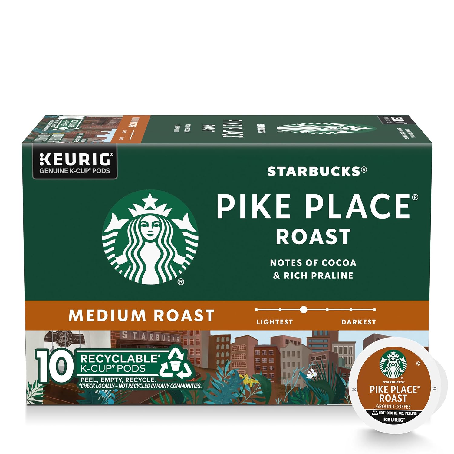Starbucks K-Cup Coffee Pods, Pike Place Roast, 10 Count
