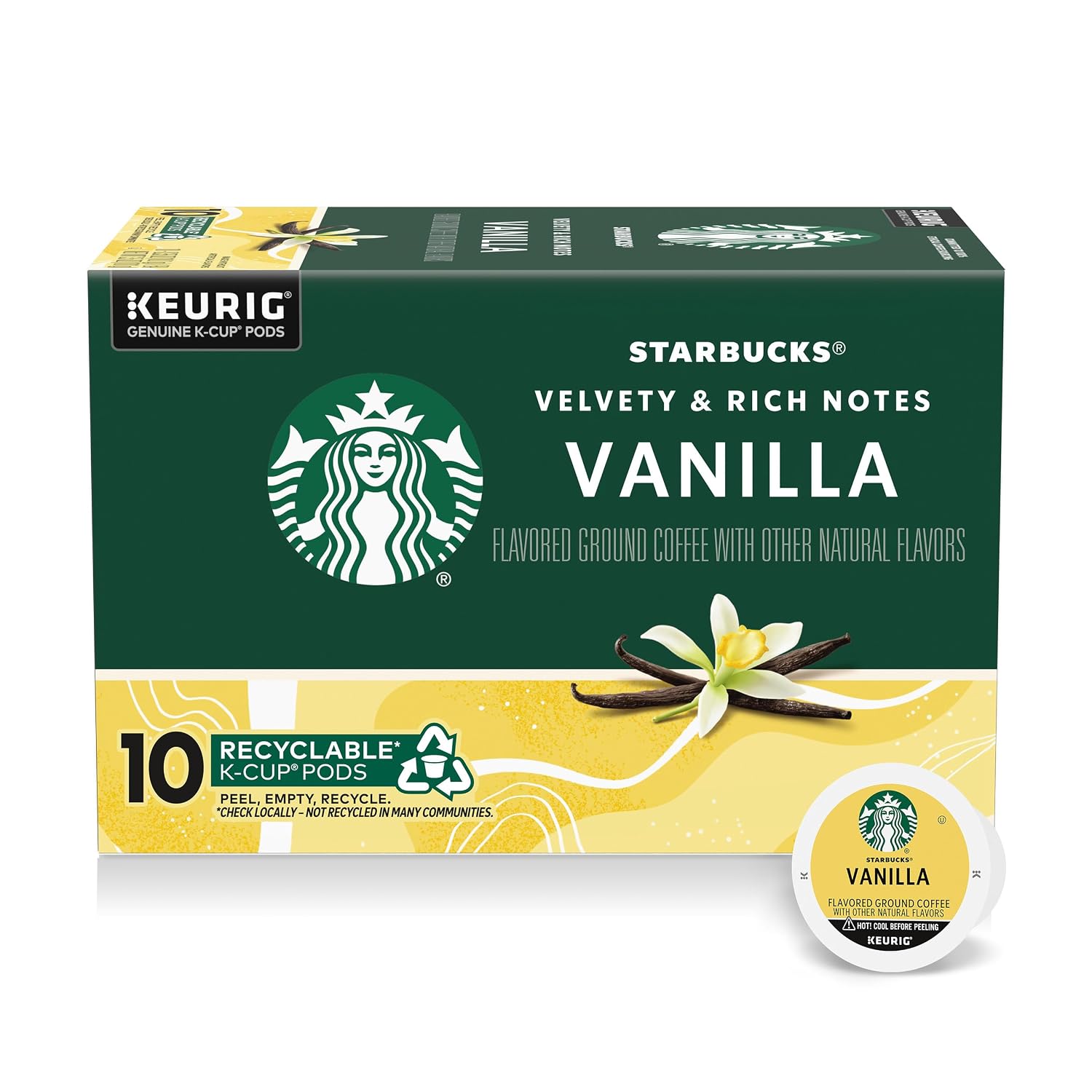 Starbucks K-Cup Coffee Pods, Flavored Hot or Iced Coffee, Vanilla, 10 Keurig Pods