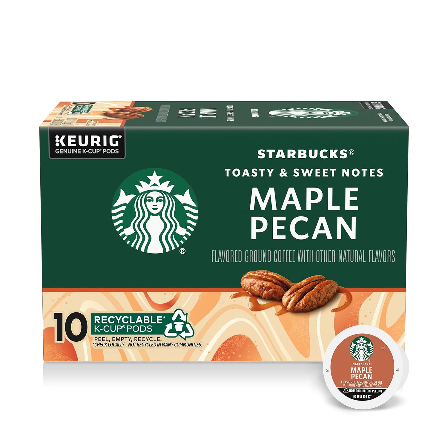 Starbucks K-Cup Coffee Pods, Flavored Hot or Iced Coffee, Maple Pecan, 10 Keurig Pods