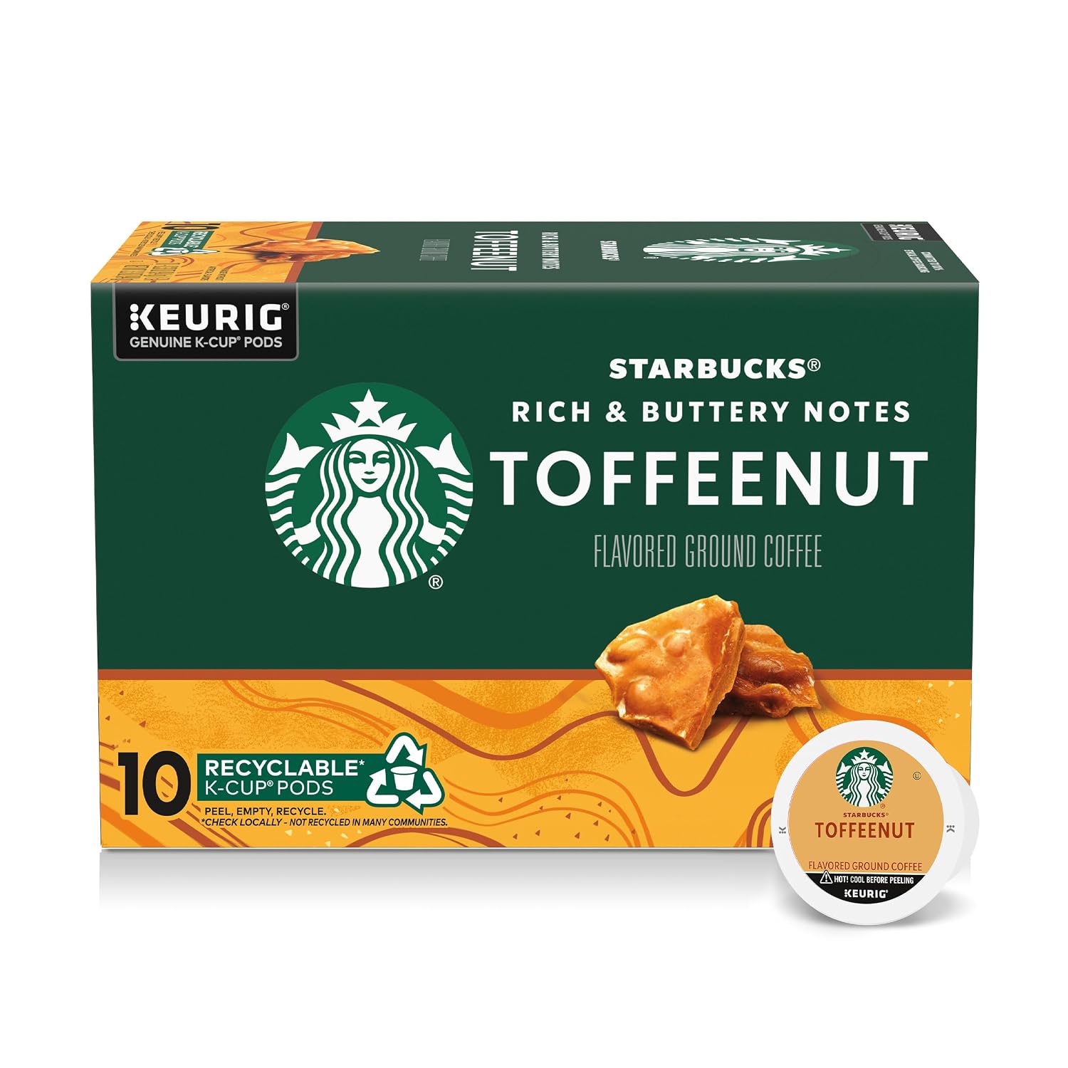 Starbucks K-Cup Coffee Pods, Flavored Hot or Iced Coffee, Toffeenut, 10 Keurig Pods