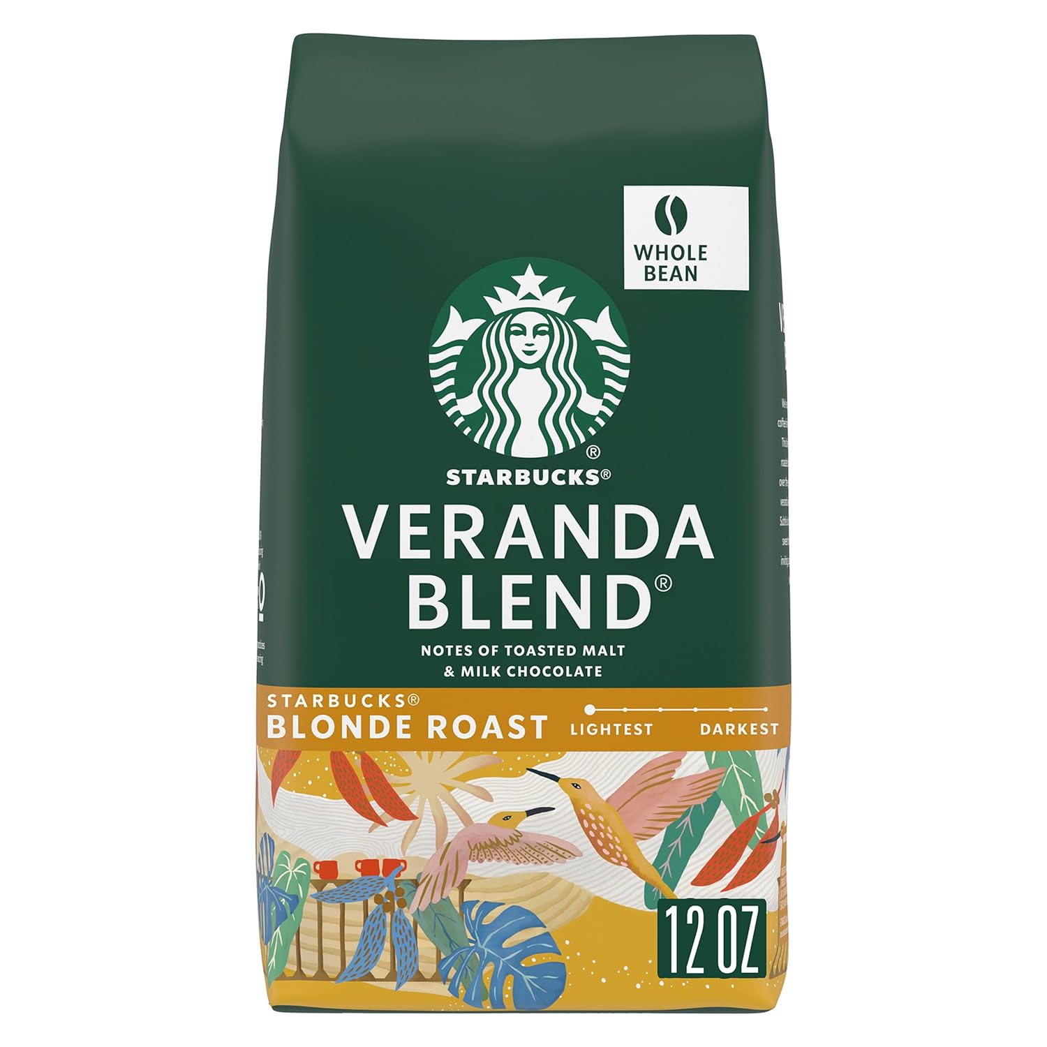 Starbucks Whole Coffee Beans, Starbucks Blonde Roast Hot or Iced Coffee, Veranda Blend, 12 oz